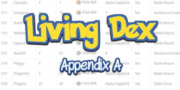 Making a Living Dex: Appendix A - The Whole Living Dex Roster